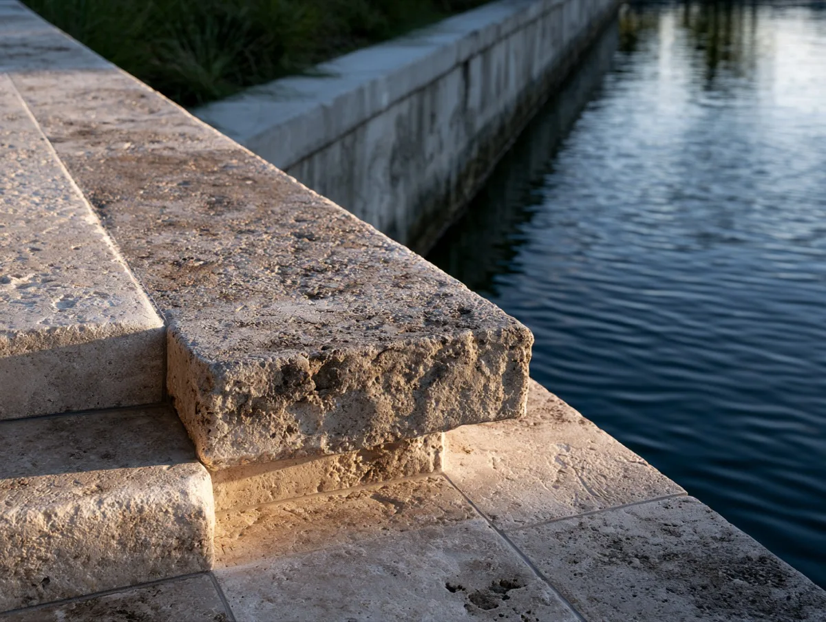 Pool coping beside a seawall on a Naples canal home