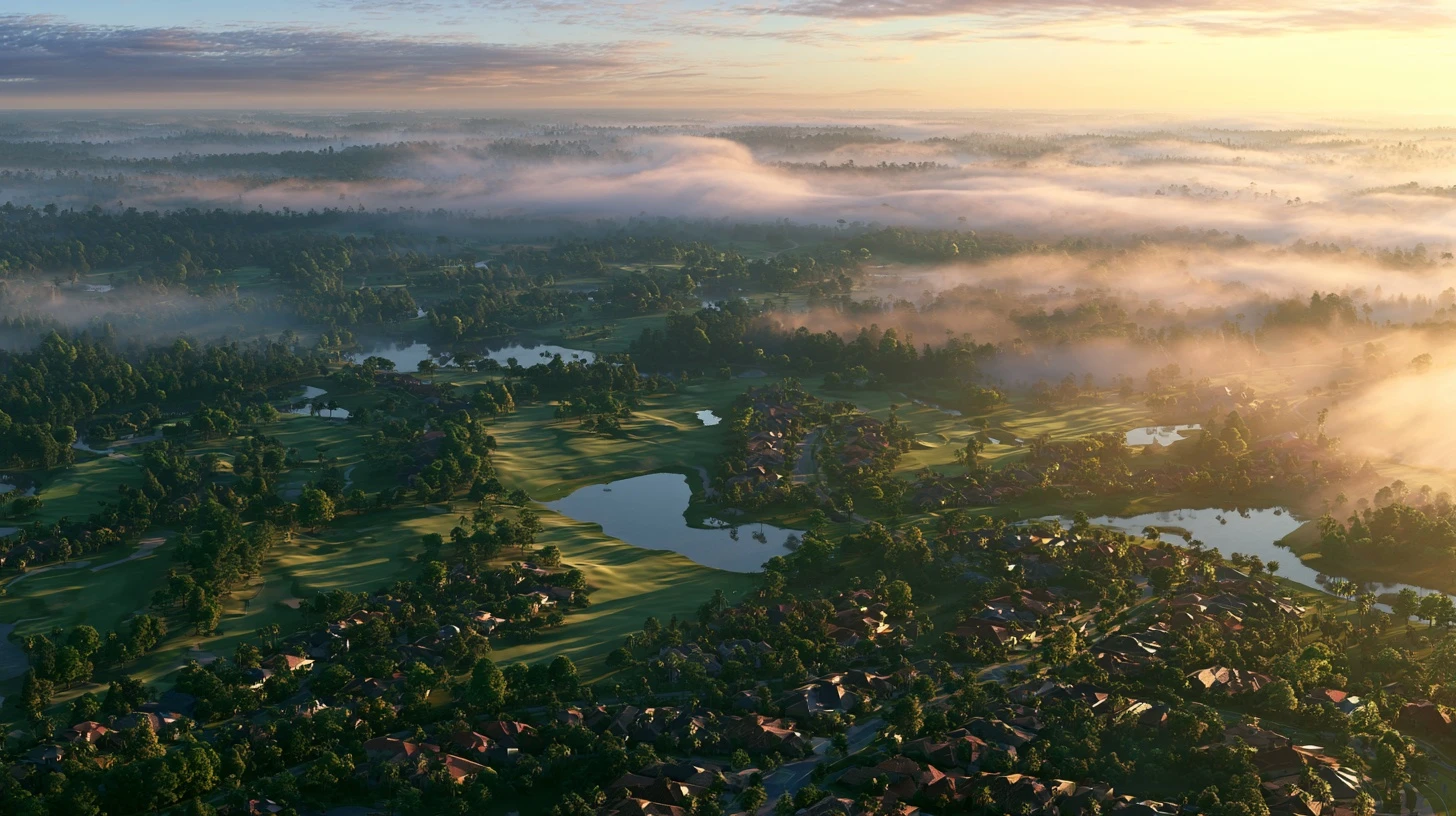 Golf course community at sunrise in Naples, Florida