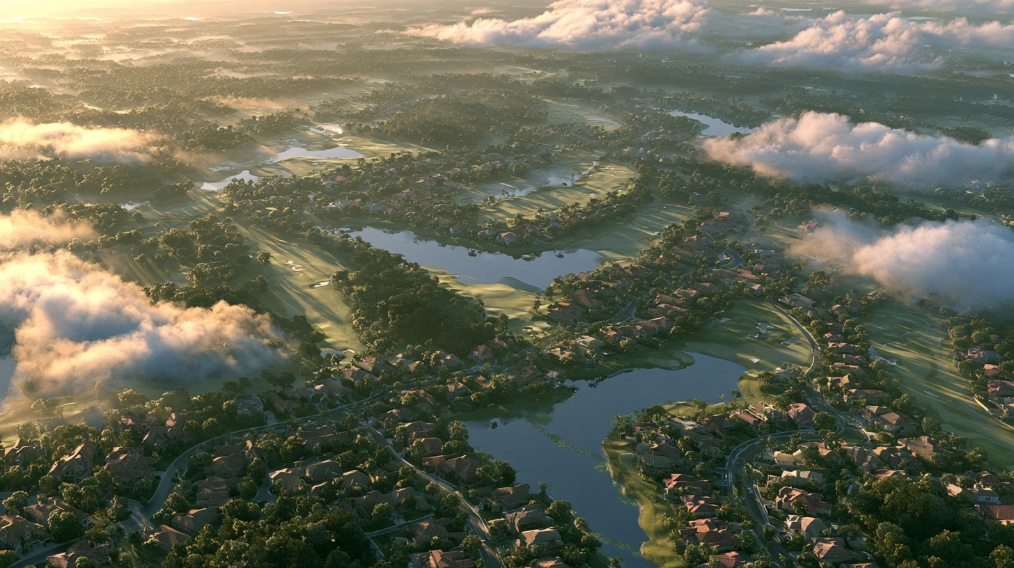 A golf community waking up at sunrise