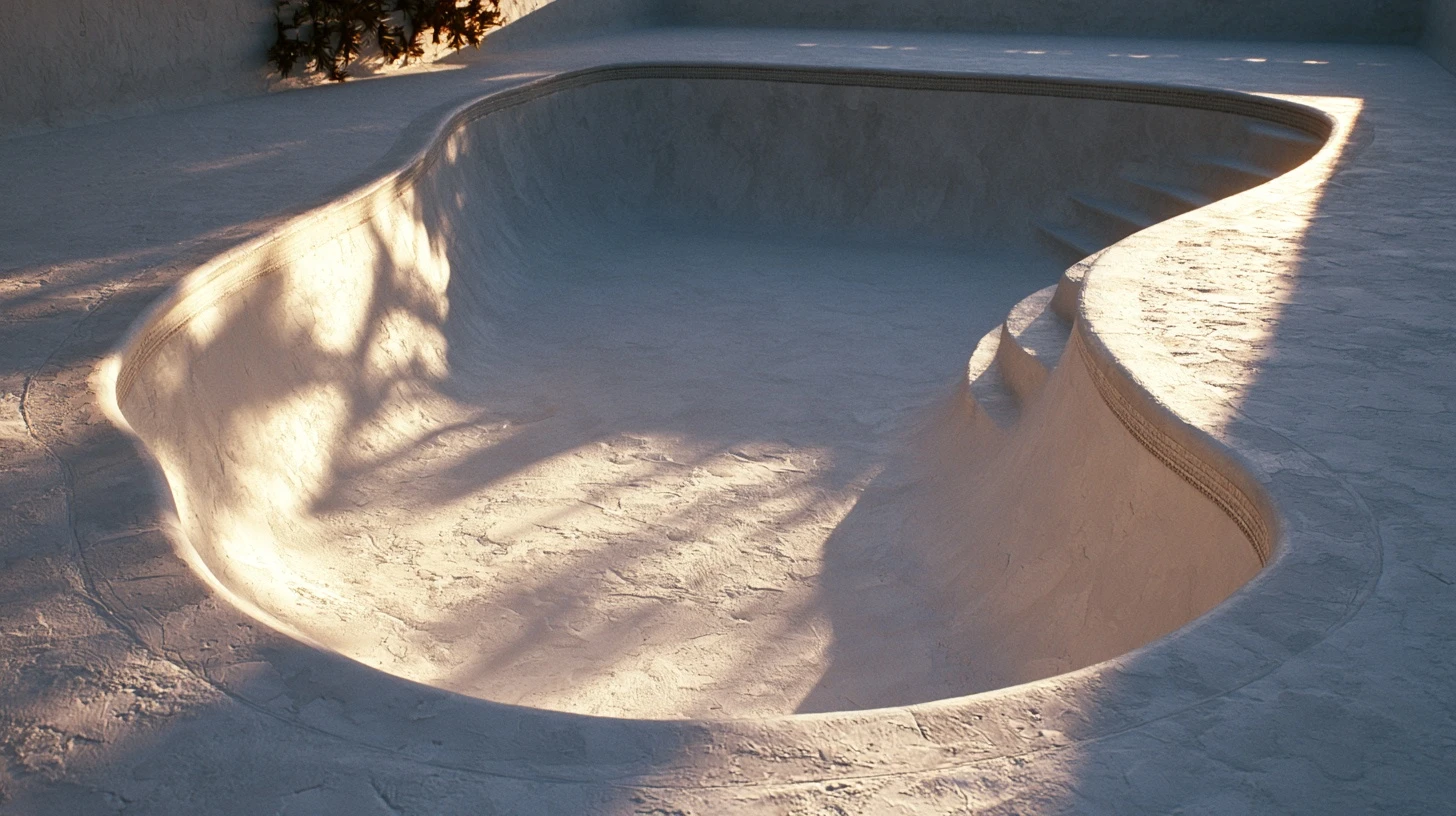 Freshly troweled pool interior at golden hour