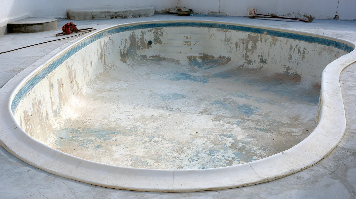 A drained pool shell prepared for a new interior finish