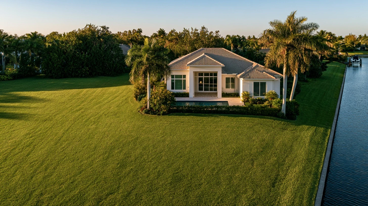 Aerial view of pools along a Southwest Florida shoreline